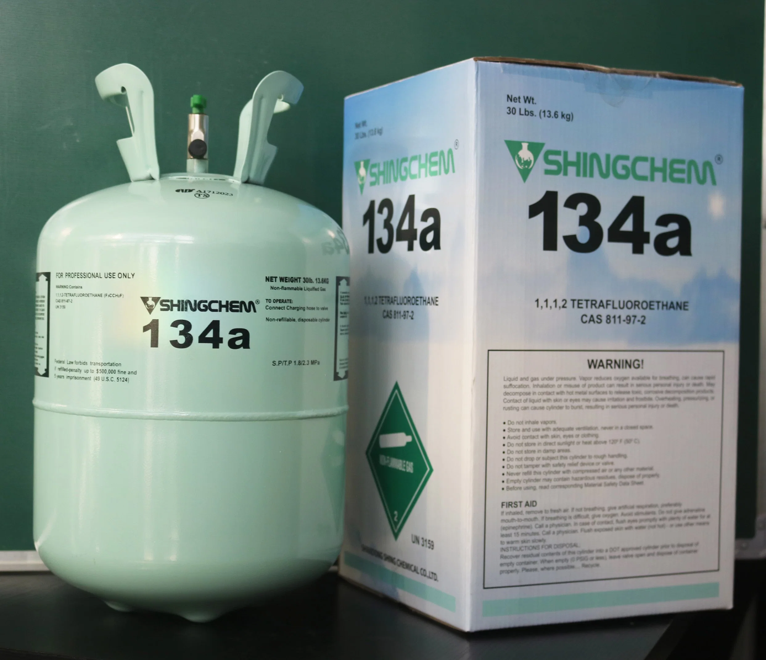 Shingchem fábrica China de mejor venta de gas refrigerante R134A 13,6kg 340 g 1000g R134A.