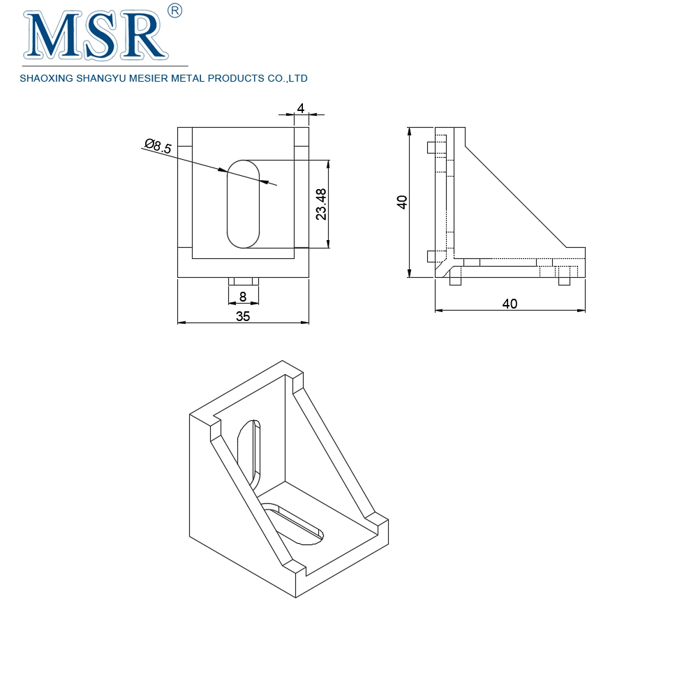 Chinamanufacturer 4040A-8 Aluminum Corner Code Mounting Bracket Used in Aluminum Profiles for 40 Series