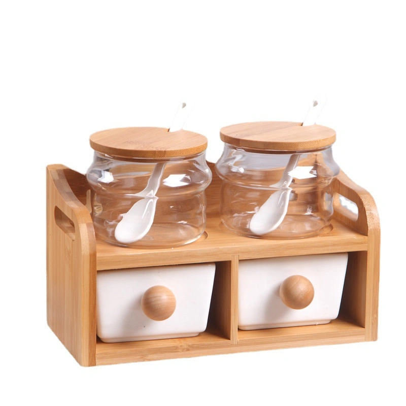 Conjunto de 3 peças de copo de tempero Bamboo Ceramic Spice