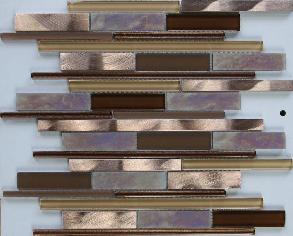 Wholesale Bathroom Decorative Strip Mixed Brown Glass Mosaic Tile