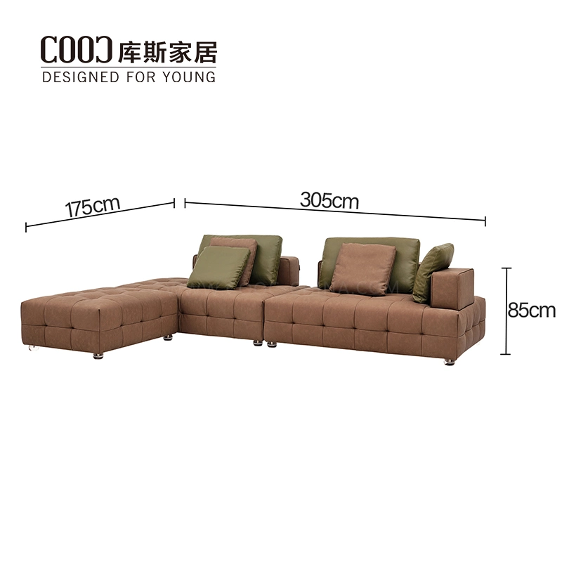 Home Lounge Living Room Furniture Modern Design Leisure Couch Set Genuine Leather L Shape Sectional Modular Corner Sofa with Tufted Finish