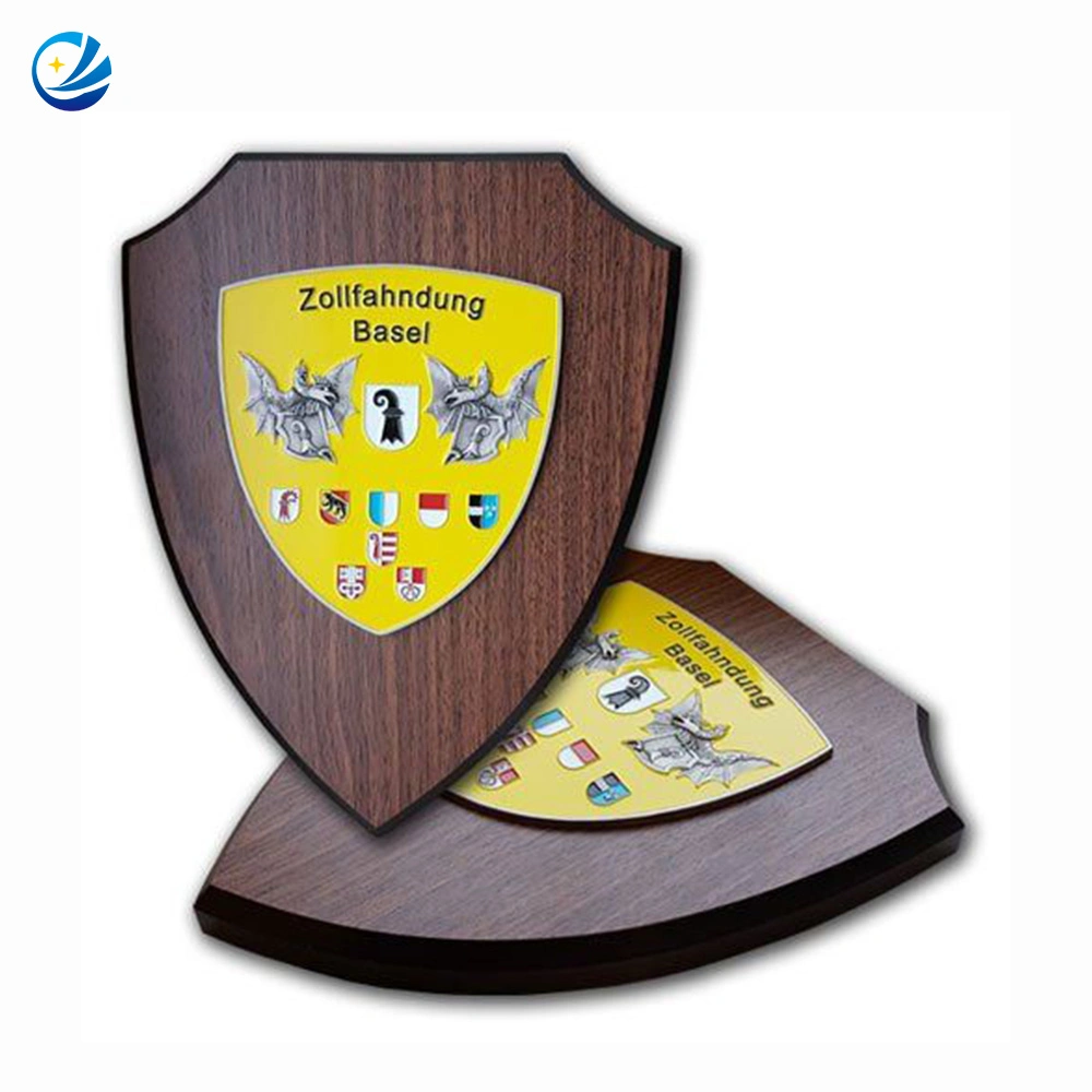 Metal Trophy Wall Award Plaques Honor Shields Sport 20-25 Cm and Wooden Plaque with Stainless Steel Plate Shield