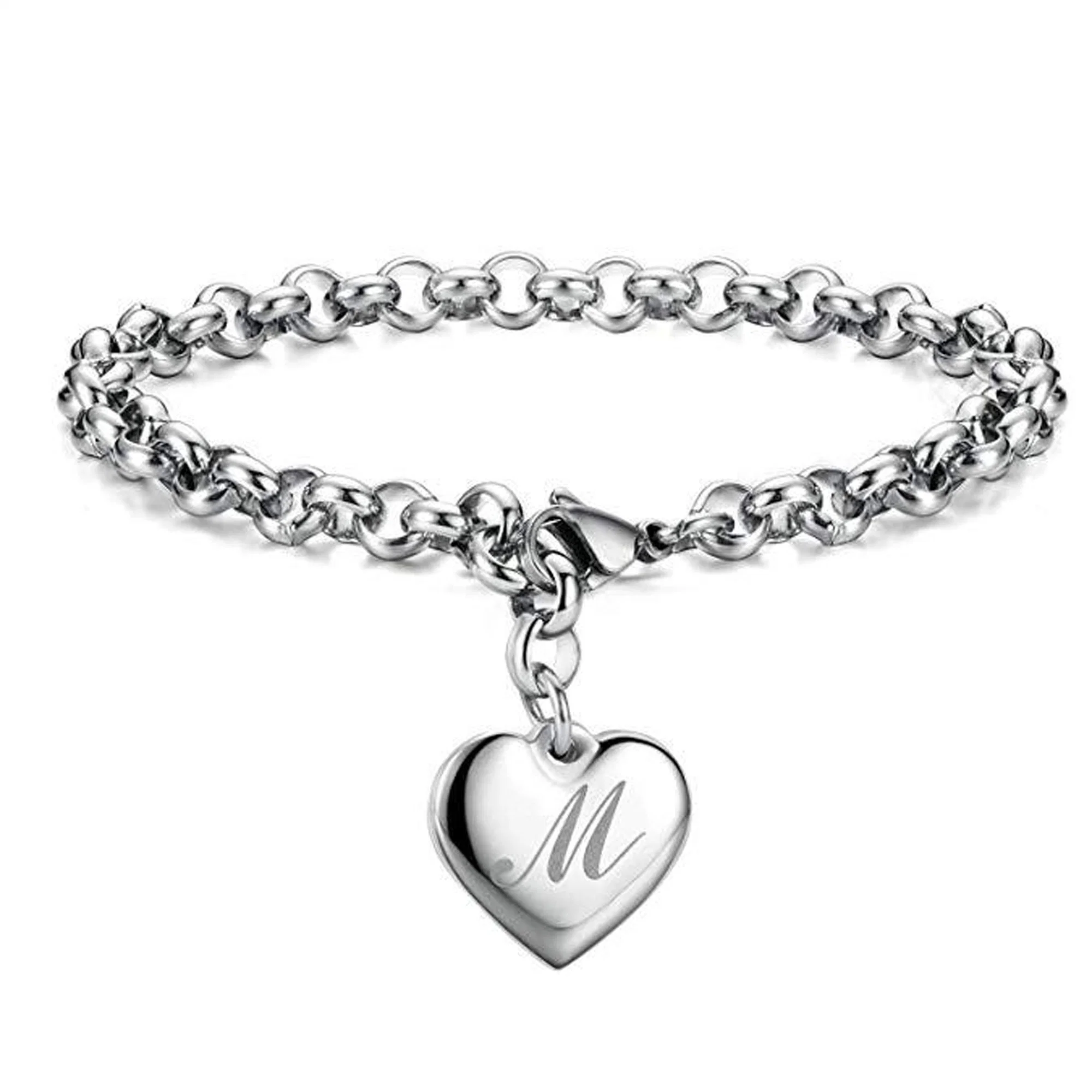 Brazaletes de encanto para niñas chicas adolescentes Regalos Acero inoxidable 26 Letras Pulsera de corazón