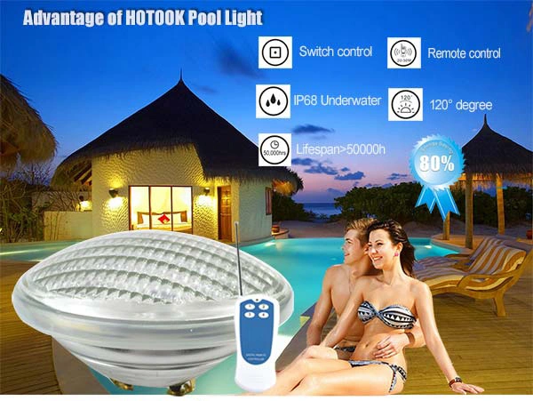 Hotook Glass Material 18W IP68 3 سنوات ضمان طرف PAR56 LED استبدال ضوء حوض السباحة