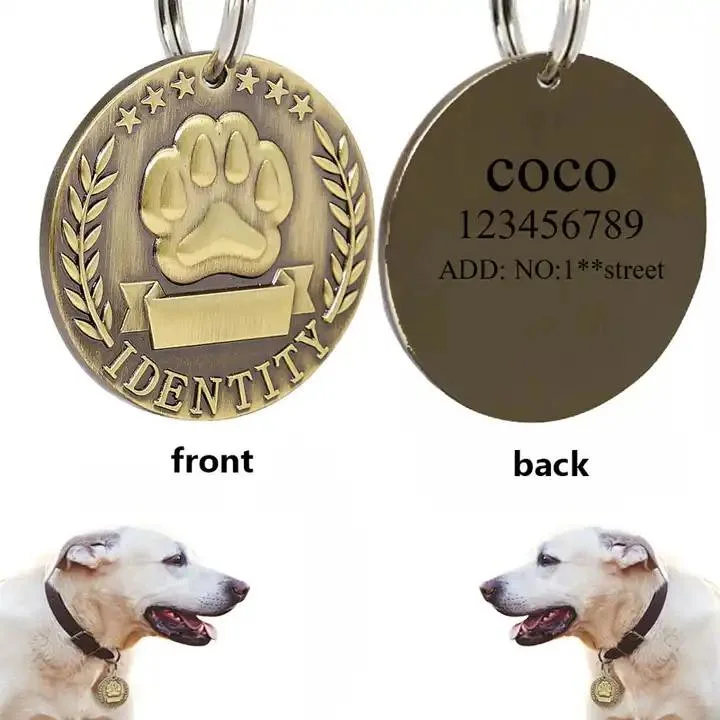 Pet Pendant Vintage Bronze Footprints Dog Tag Fashion Lost-Proof Cat and Dog Accessories