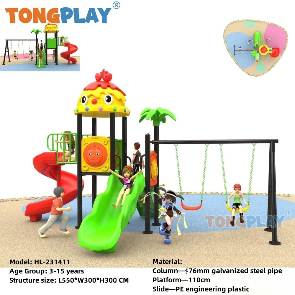 Tongplay Good Quality ملعب خارجي مرفق سعيد بلاي هاوس للأطفال منزلقة معدات السلامة