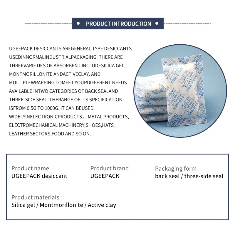 Índice de absorción de humedad 34% (25° C, RH 90%) paquetes de gel de sílice desecante de arcilla Montmorillonite