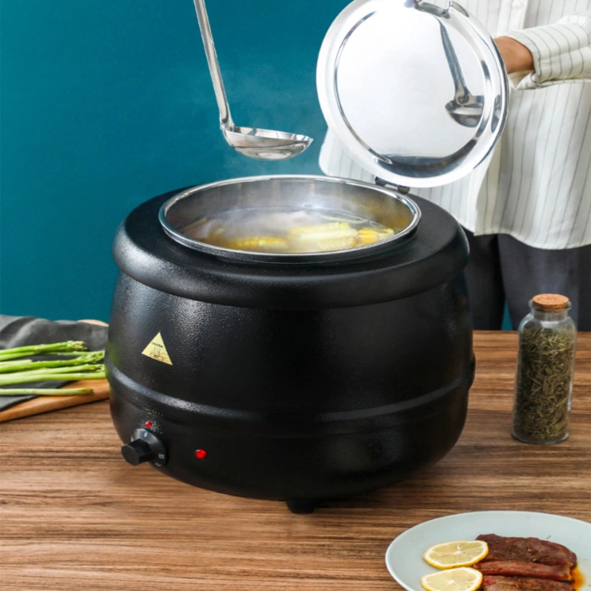 Équipement de cuisine cylindre en acier inoxydable 10L 400W grand volume multiple Modes commande de température Pot. De soup. De chauffage électrique