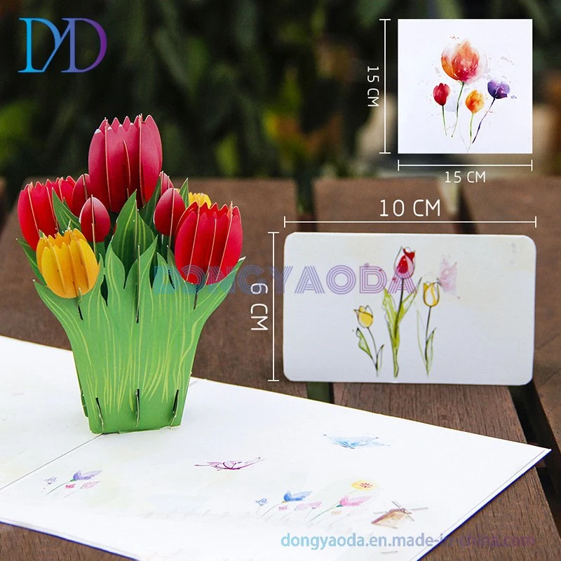 Tarjeta de felicitación tridimensional Creative 3D floreria de flores de tulipanes holandeses Mingxin Tarjeta de cumpleaños de bendición