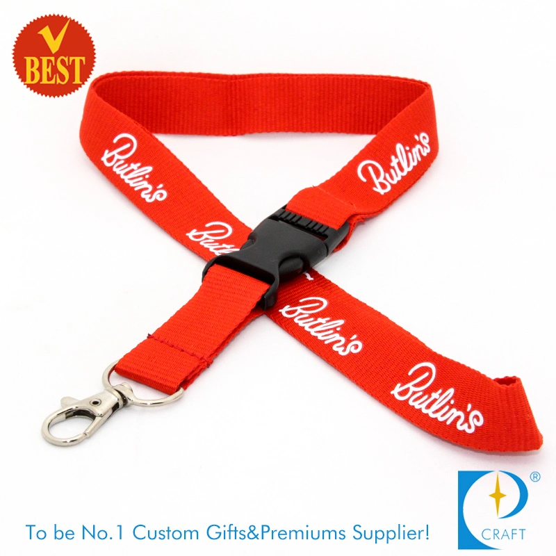 Low Price Red Flat Polyester Screen Printed Lanyard with Plastic Buckle in High quality/High cost performance 