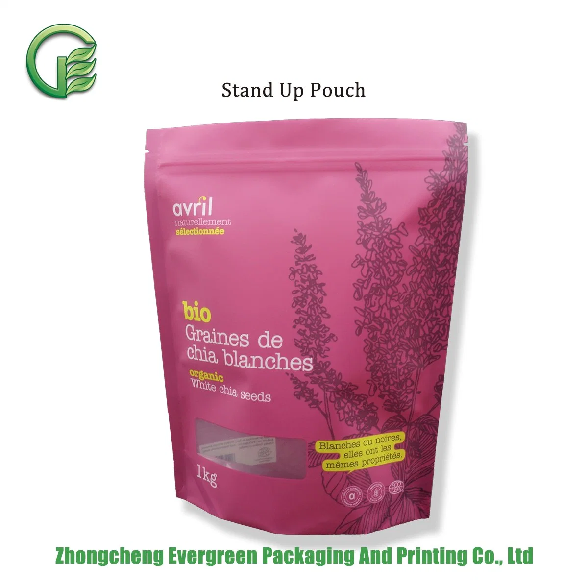 1kg Chia Seeds Packaging Bag Customized Printing Zipper Closure Plastic Packing Doypack Pouches Stand up Bag