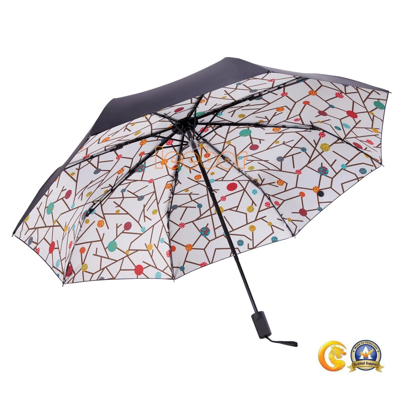 Le soleil couché noir semi-automatique dépliez parapluie