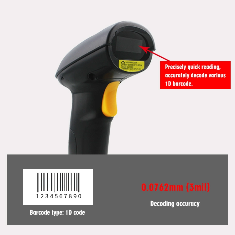 Handheld Portable 1d Reader USB/RS232/PS/2 Laser Automatic Cheap 1d Barcode Scanner (HS-6100)