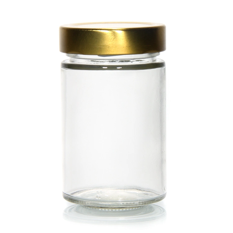 Vide en verre clair côté droit ronde 4oz 8oz 12oz 20oz bocal en verre contenant des aliments avec une profonde couvercle de métal pour sauce miel Pickle de bourrage