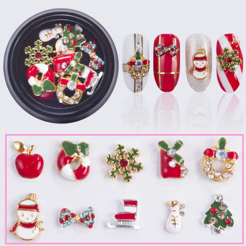 Christmas Series Nail Art Decoration Gold and Silver Charm Santa Claus Deer Head Shoes Snowman Hat Tree Nail Accessories