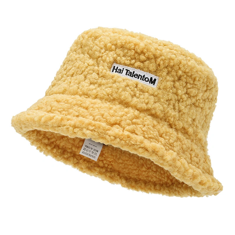 Fashion Winter Warm Fur Customized Woven Label Bucket Hat for Women