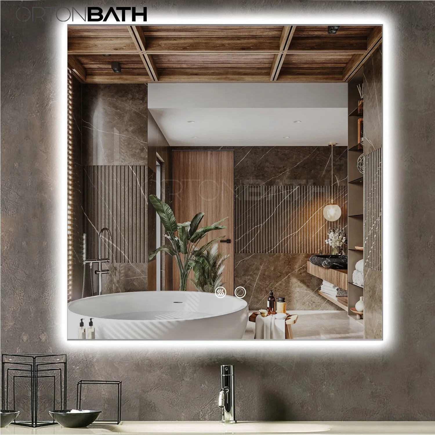 Ortonbath 36 X 36 pouces LED salle de bains miroir rétroéclairé Miroir de salle de bains carré lumineux antibuée, miroir de coiffeuse à DEL monté sur le mur Grand miroir à maquillage réglable