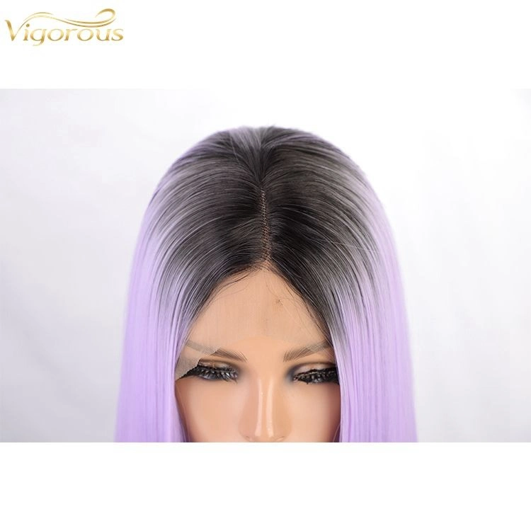 Long Straight Synthetic Wig Ombre Purple Hair for Women