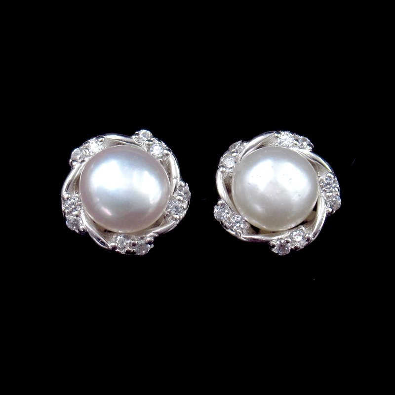 Korean Women Jewelry Sterling Silver Natural Cultured Freshwater Pearl Stud Earrings