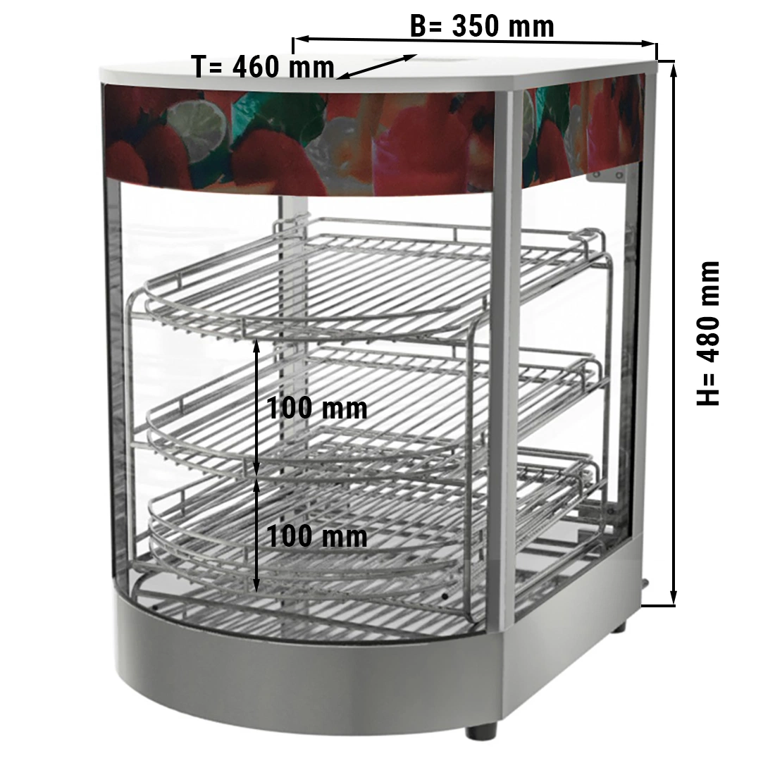 Vitrine en verre en acier inoxydable avec chauffe-plat présentoir pour réchauffer les aliments Machine