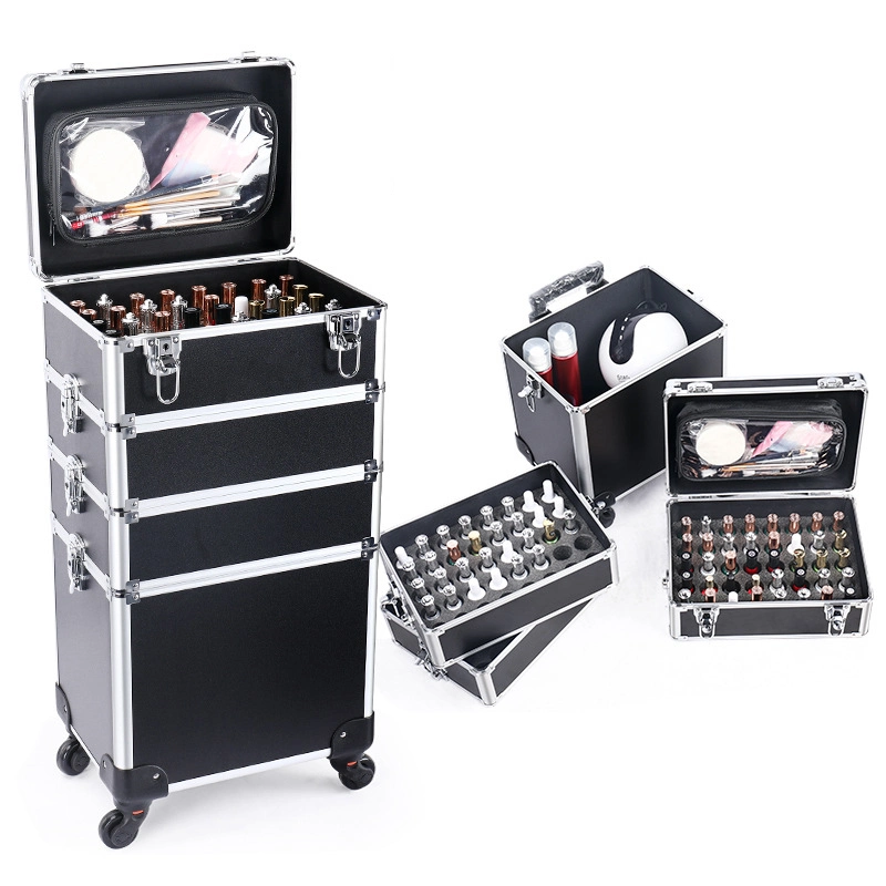 Hot Sale Artist aluminio maquillaje Trolley maquillaje luces de caso Kit de salón Multi-capa Tattoo Nail Art Caja de herramientas de almacenamiento