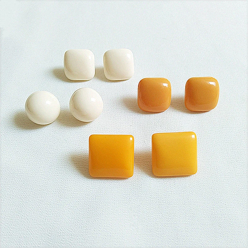 Morandi Color Jewelry Simple Square Round Stud Earrings