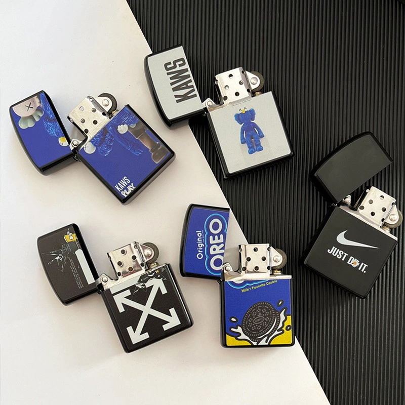 Zippo briquet d'huile côté crâne noir métal Talc Flint plus léger