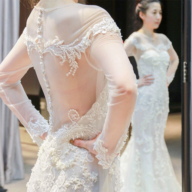 Lace Wedding Gowns Sheath Beading Mermaid Bridal Wedding Dresses B2060