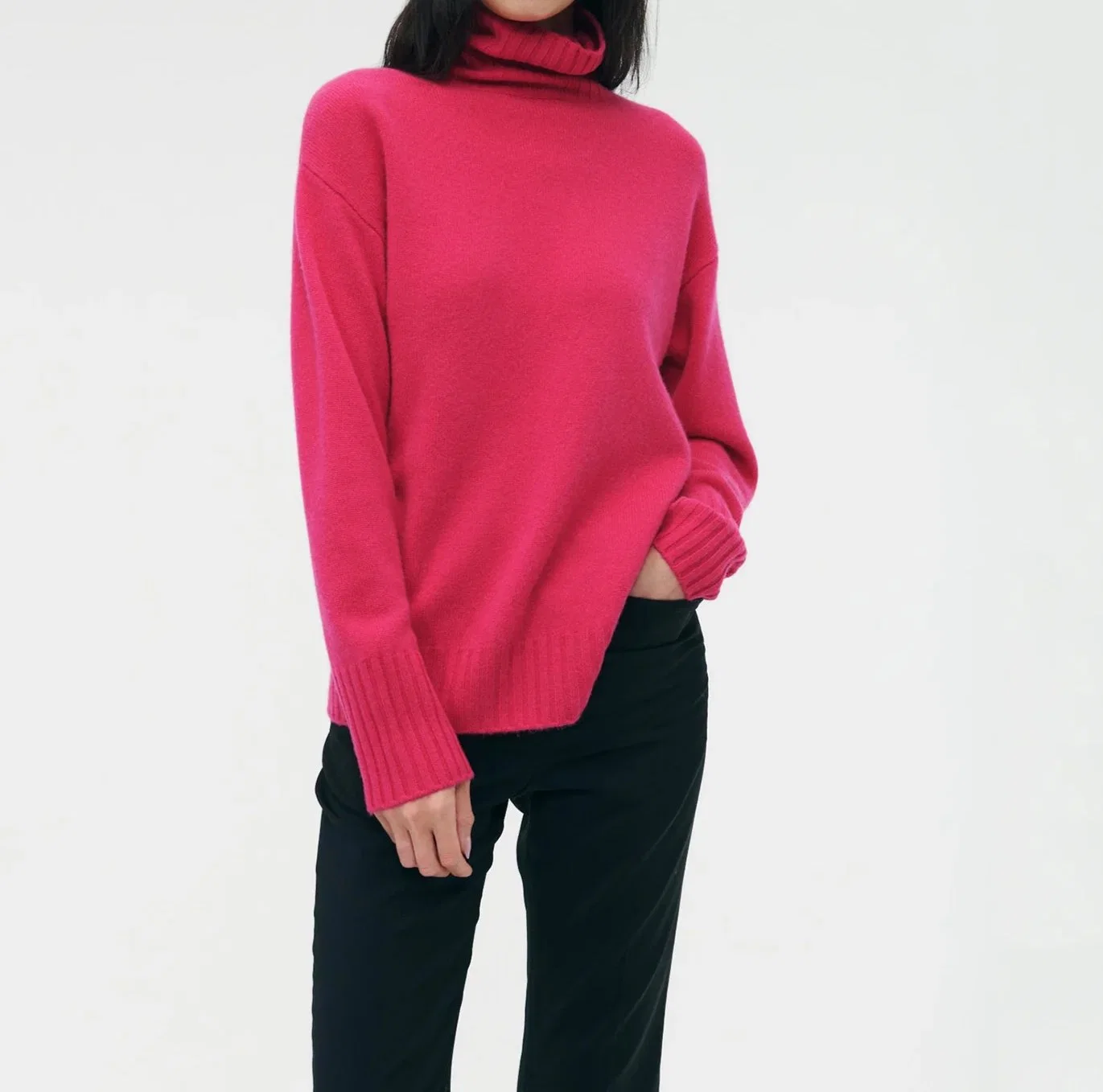 Fine Cashmere Knitted Ladies Turtleneck Pullover Sweater