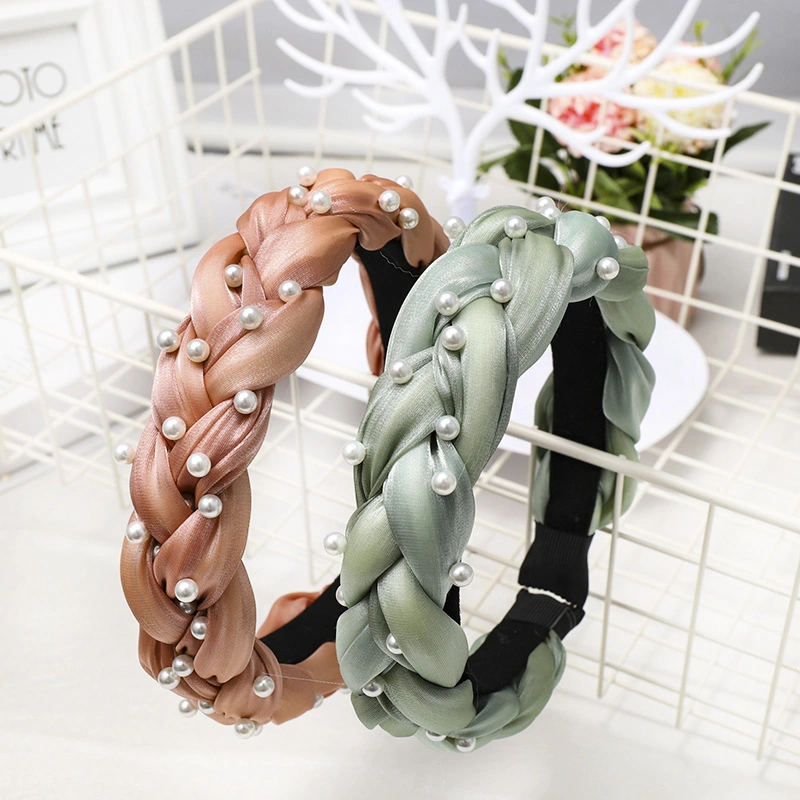 Europe and The United States Ins Net Red Hair Accessories Korean Version of Hand-Nailed Pearl Head Hoop Twist Braid Hair Hoop