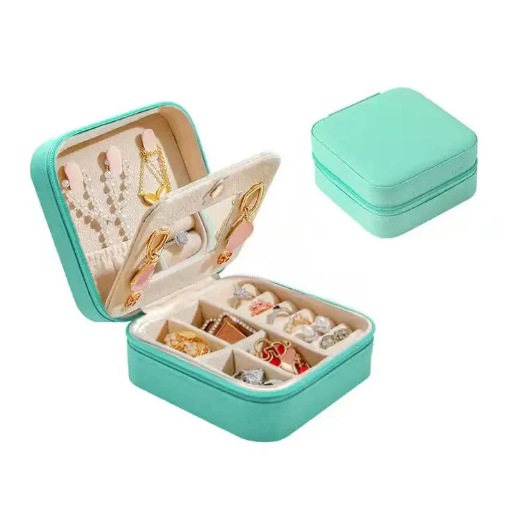 Caja de almacenamiento portátil de viaje Mini PU Joyero con espejo