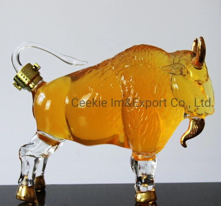Ox forma animal arte vino Botella de vidrio cristal ganado Don Bull artesanía en vidrio