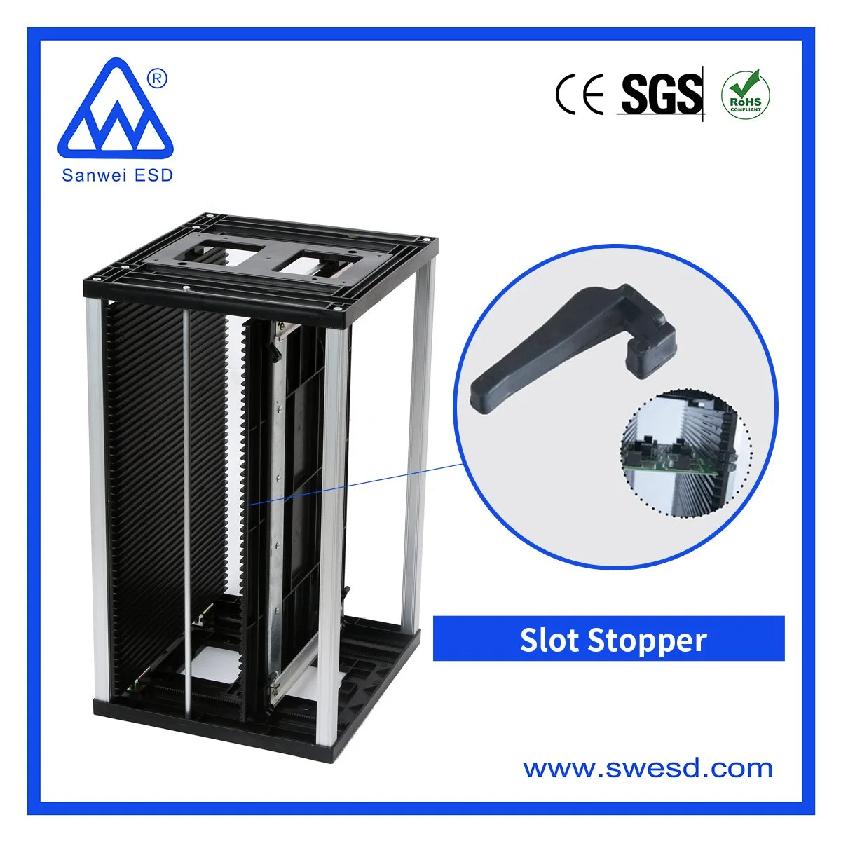 ESD Aluminum Alloy Adjustable SMT Magazine Storage Rack PCB Carrier