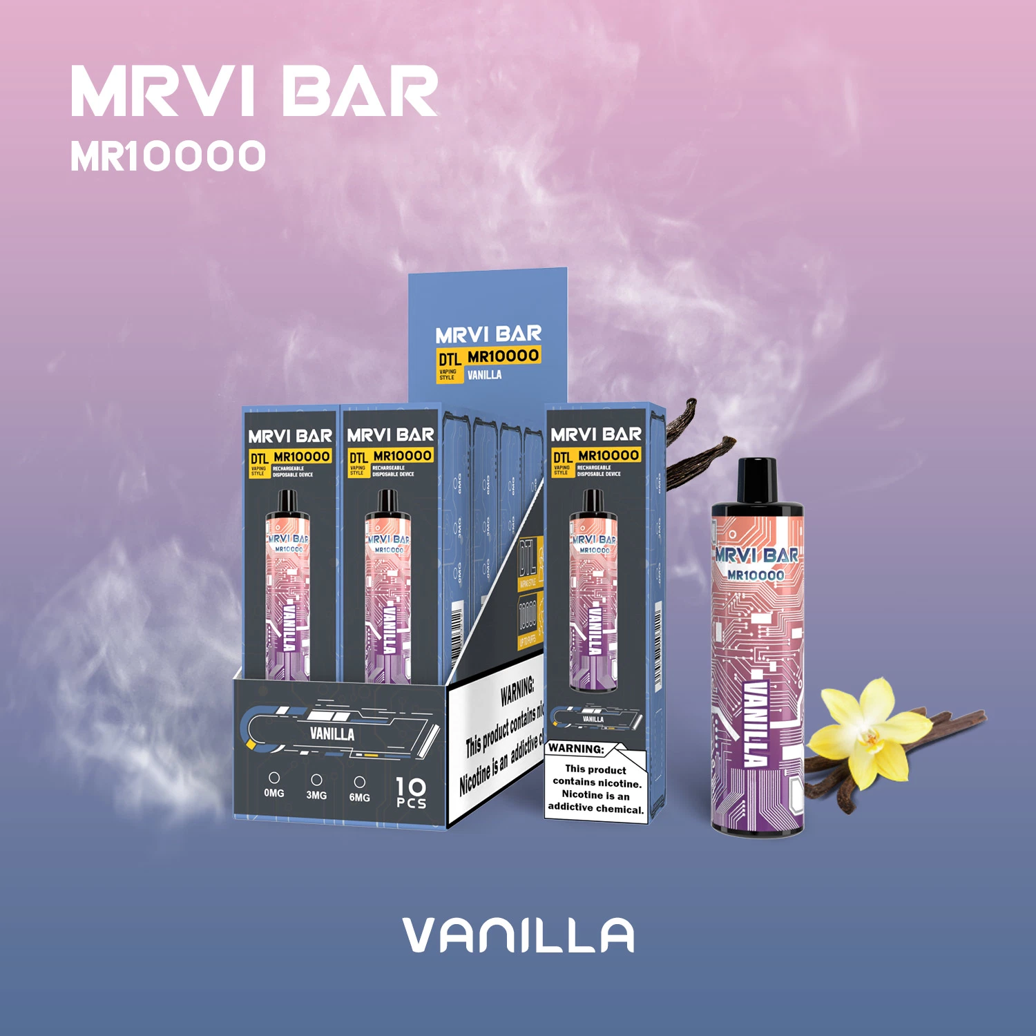 Comercio al por mayor de Vape Mrvi desechables Bar 10000 bocanadas Ecig desechable cigarrillo electrónico recargable de gran potencia Dtl Vape Pen