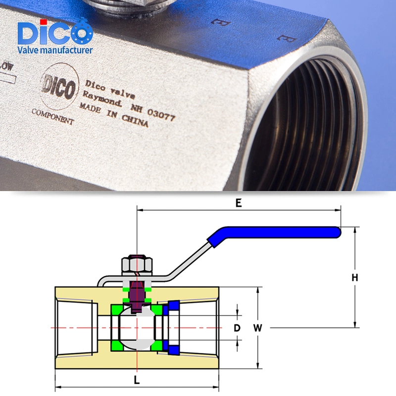 Dico Brand 316 Ss Stainless Steel Hexagon 1PC Ball Valve Industrial Casting