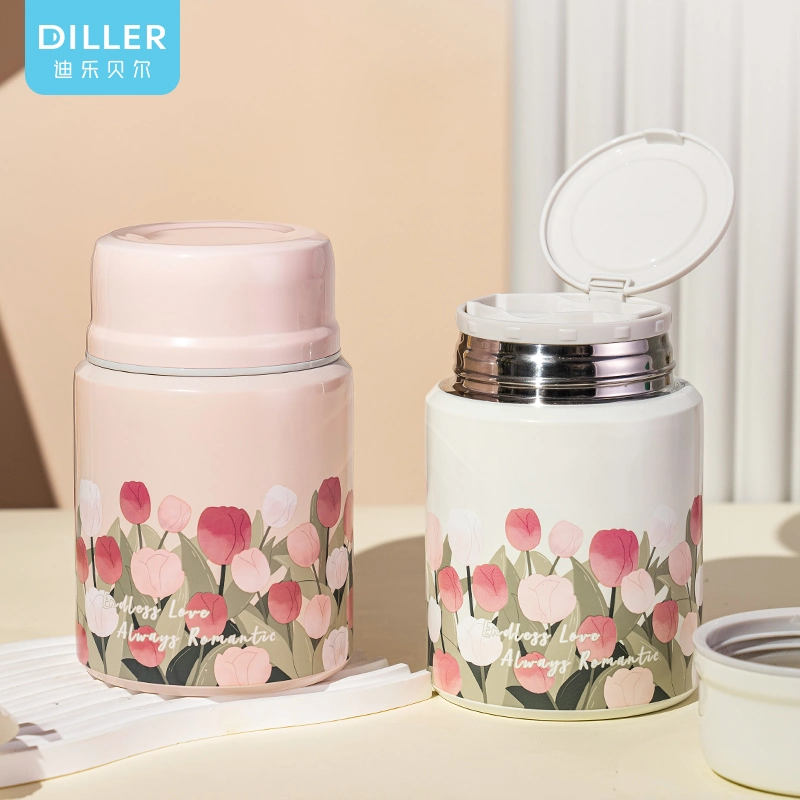 Customized Tulip Pattern Double Wall Stainless Steel Thermal Food Jar