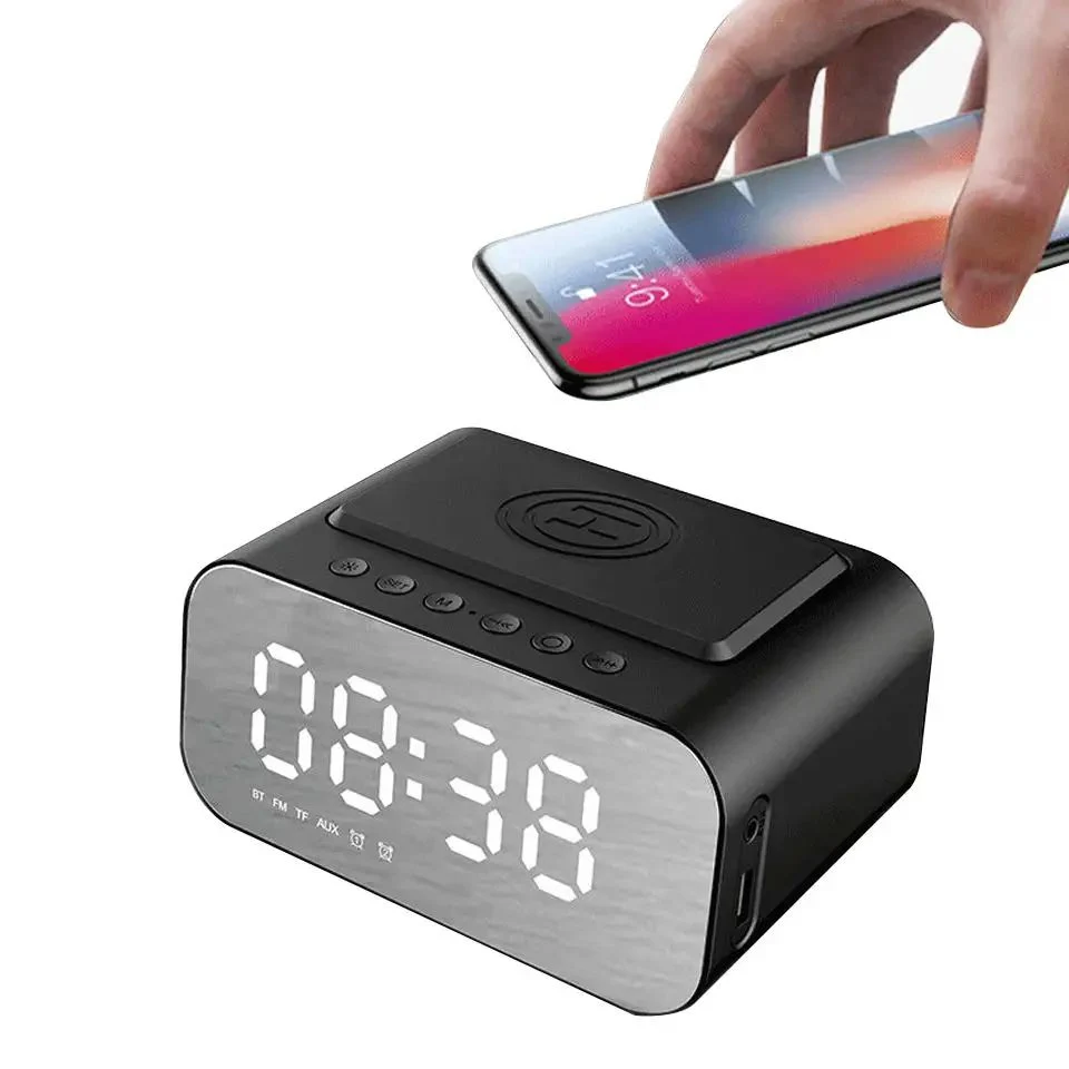 Cargador inalámbrico reloj digital de diseño moderno Bluetooths reloj altavoz con pantalla LED Radio reloj