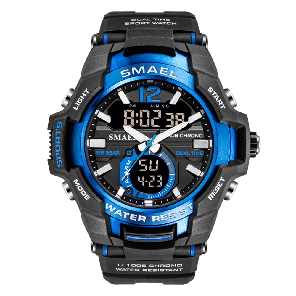 Le bleu de la personnalité de regarder en plein air en alliage Men's Sports électroniques grand cadran Watch montres étanches
