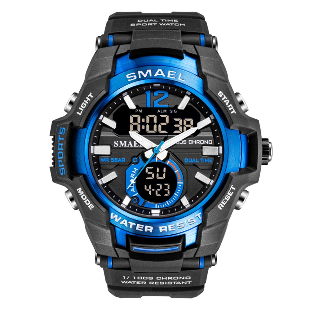 Blue Personality Alloy Outdoor Watch Men's Large Dial Sports Electronic Watch Waterproof Watches