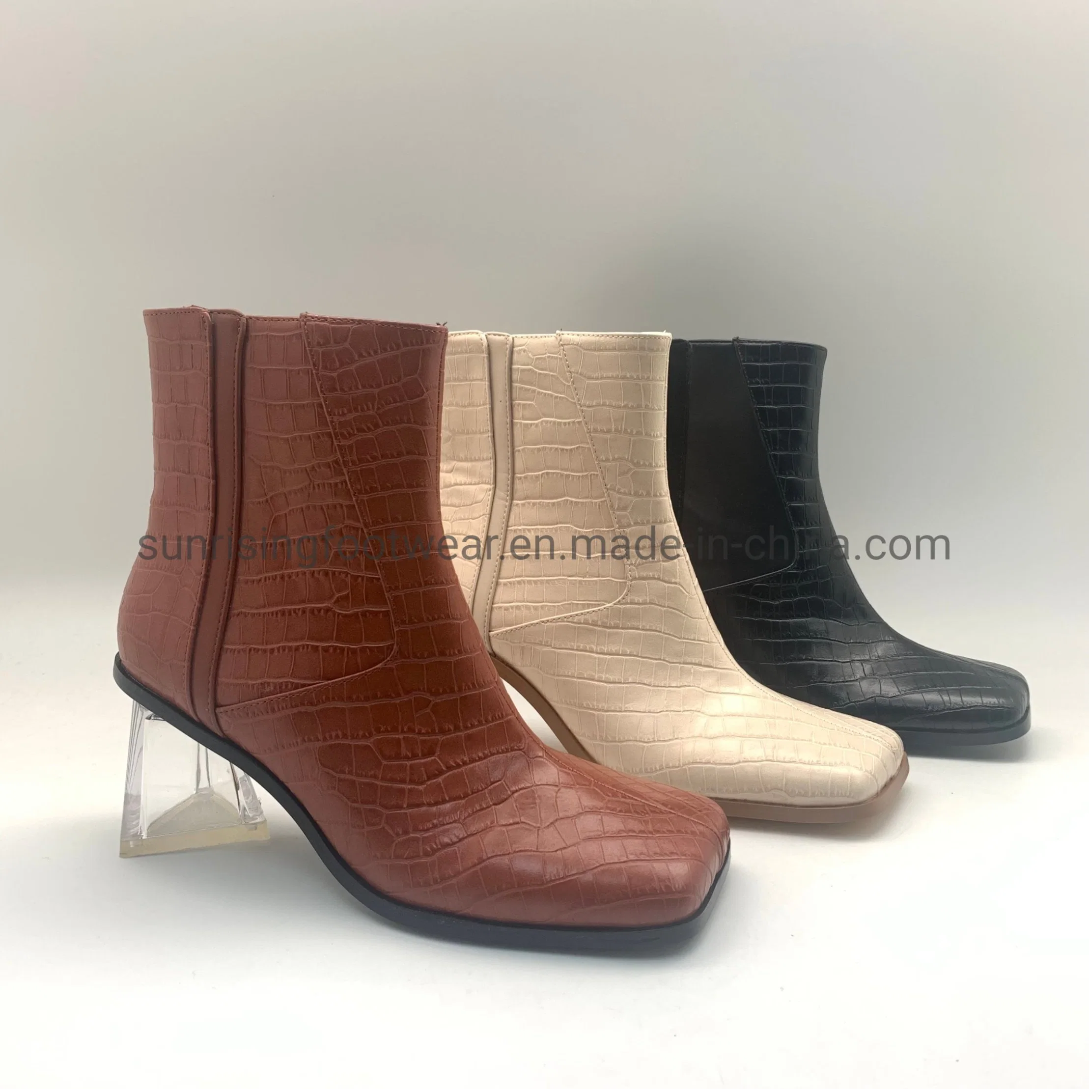 Ladies Clear Triangle Heel Square Toe Ankle Boots