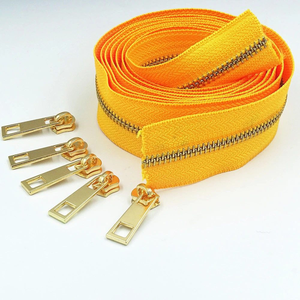 Orange Color 5# Zipper Brass Metal Zipper for High-End Handbags