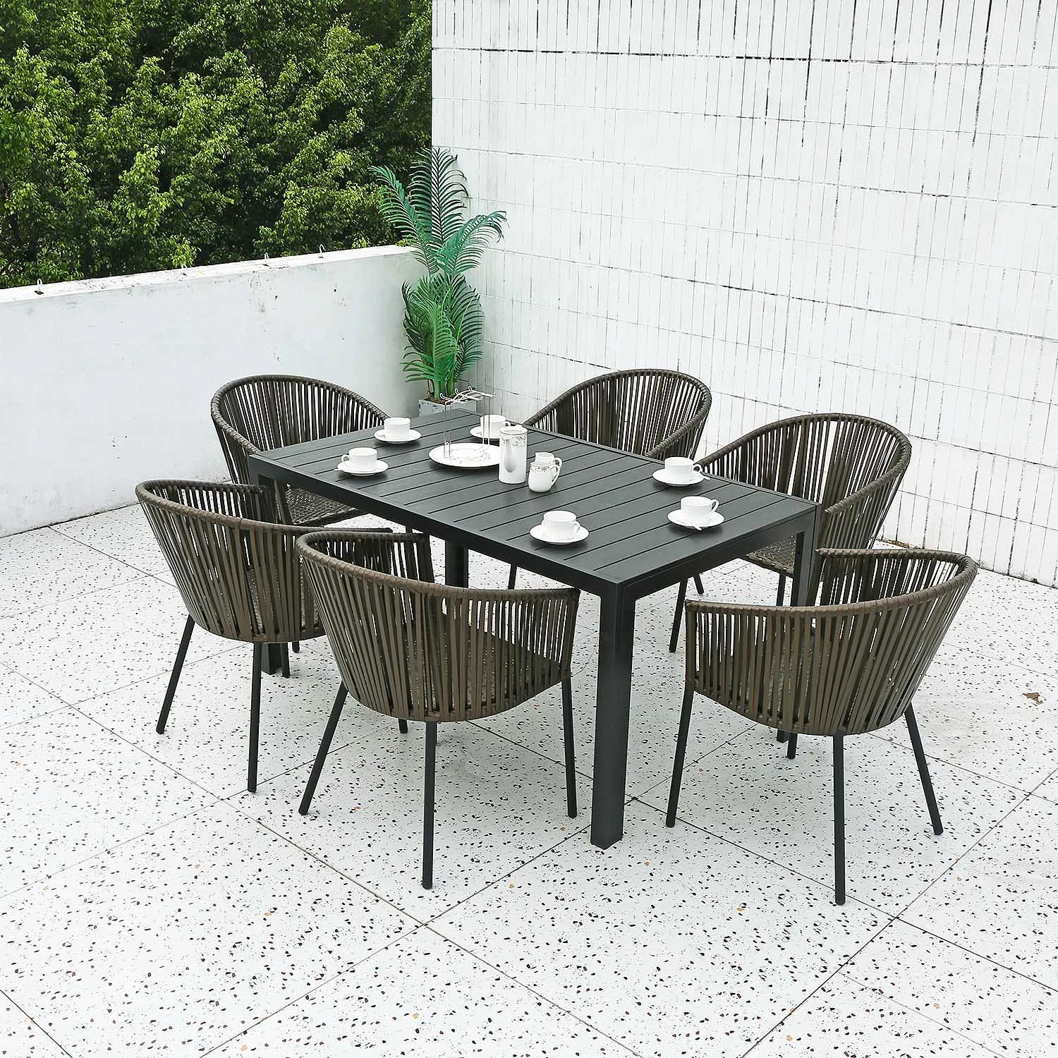 Juego de comedor moderno mesa y silla de mimbre mimbre Muebles de jardín establece