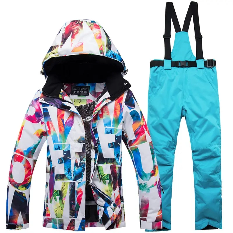 Calças com blusão de snowboard para Esqui Thicken Warm Ski Suit para mulher, à prova de água Define roupas femininas para a neve para o exterior