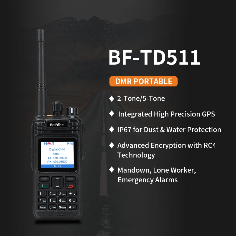 Belfone Portable Digital Radio Bf-Td511 IP67 Dmr AES256 Encryption 5W GPS IP68