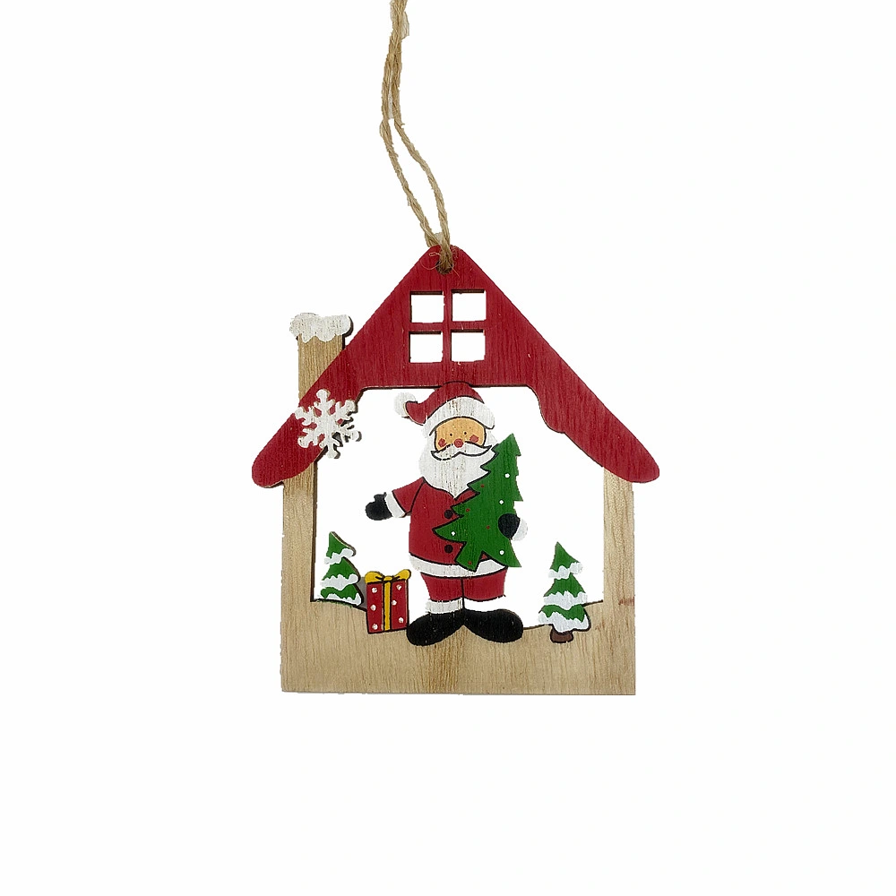 Wooden Hollowed-out House Shape Hanging Ornaments for Xmas