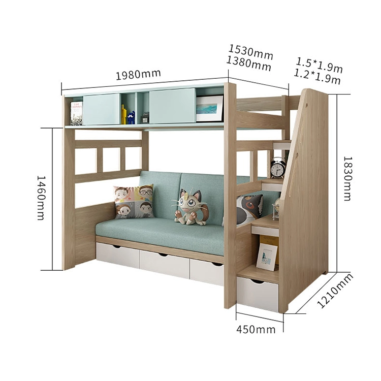 Nice Design OEM ODM Home Bedroom Furniture Kids Wooden Solid Wood Bunk Bed MDF Single Bed for Girls and Boys Children with Shelf