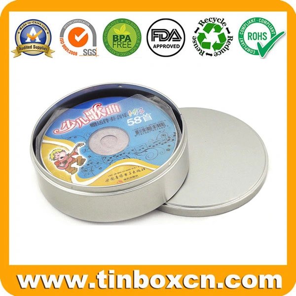 Empty Round CD Tin Box for Metal CD Bag, Tin CD Case