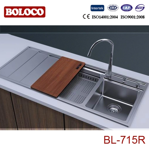 Stainless Steel Kitch Sink/Basin (R20-angle, double bowls with drain board) 1160*500mm Bl-715L