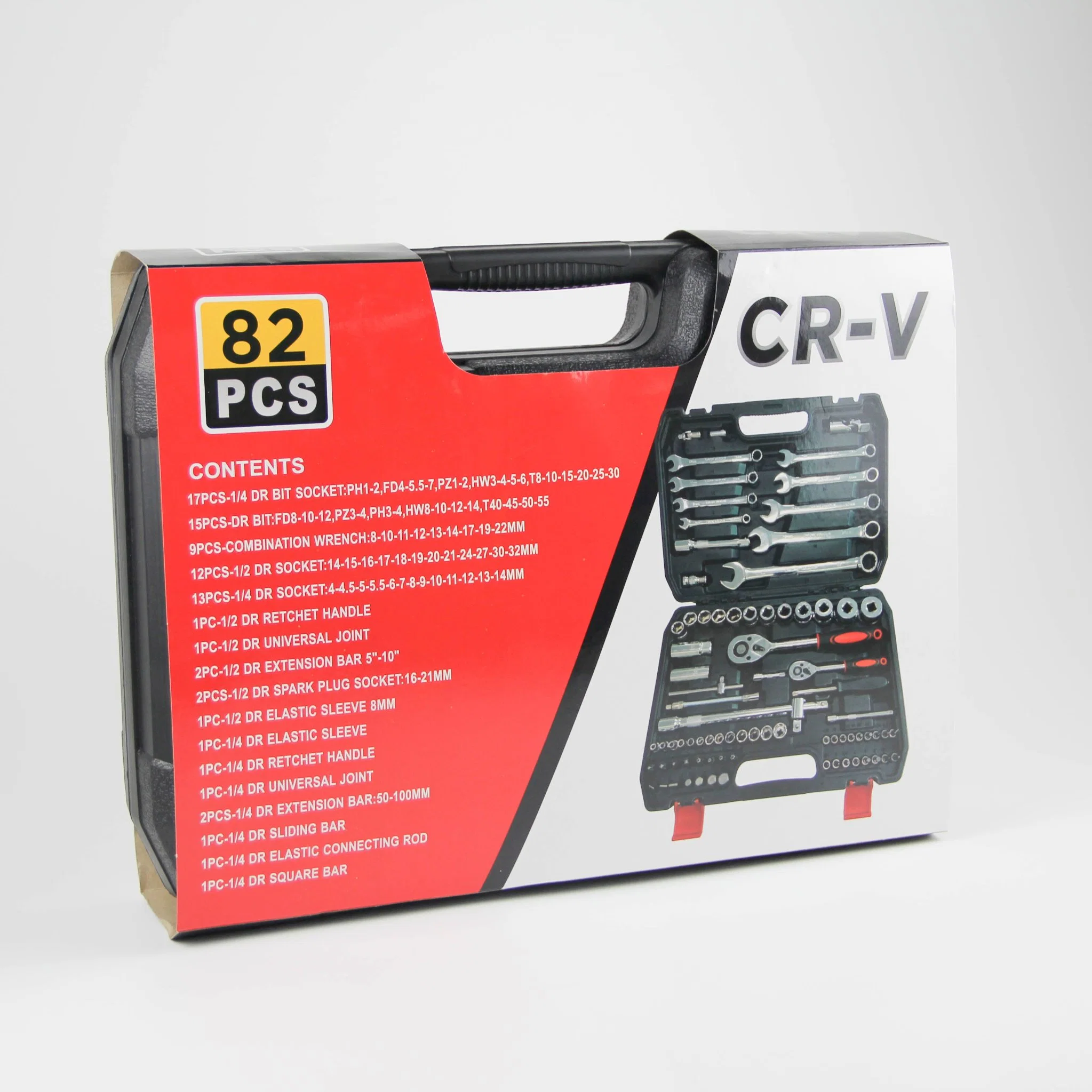 82PCS Cr-V Carbon Steel Adjustable Ratchet Socket Set Ratchet Wrench