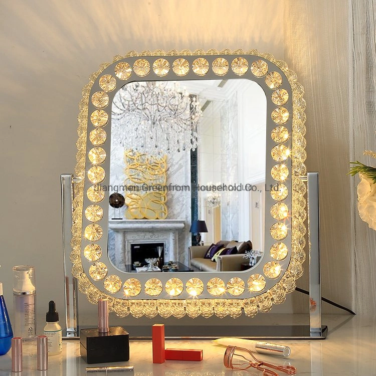 Formato quadrado iluminado LED de iluminação de Cristal da mesa de espelho de Hollywood